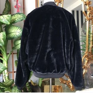 Zara Black Fur Baseball Bomber Jacket